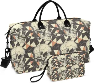 ALAZA Skulls Geometric Travel Duffel Bag Gym Bag Sports Tote Bag Weekender Overnight Travel Bag for Women Men Business Trip Workout