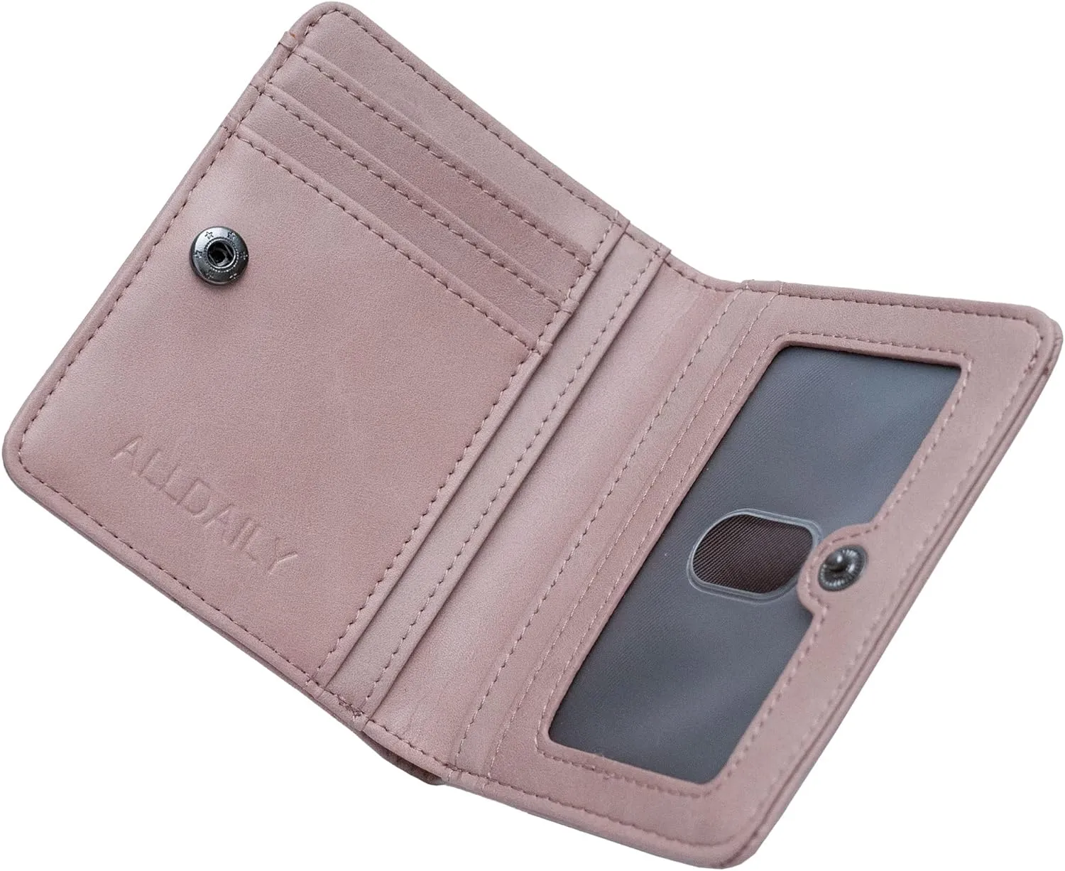 Alldaily Small RFID Wallet for Women Slim Compact Bifold Pocket Ladies Travel Mini Purse (Dark Pink)