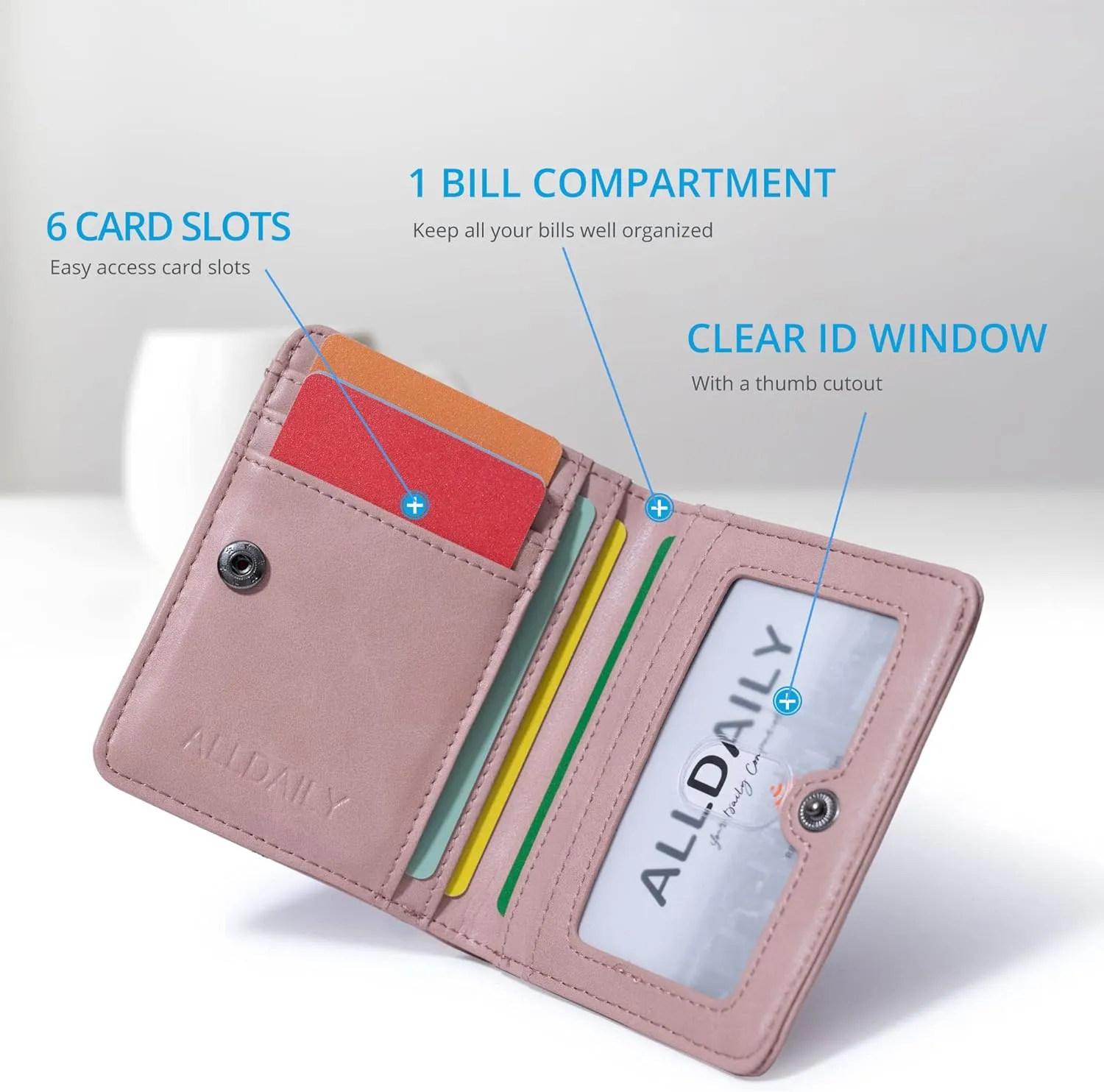 Alldaily Small RFID Wallet for Women Slim Compact Bifold Pocket Ladies Travel Mini Purse (Dark Pink)