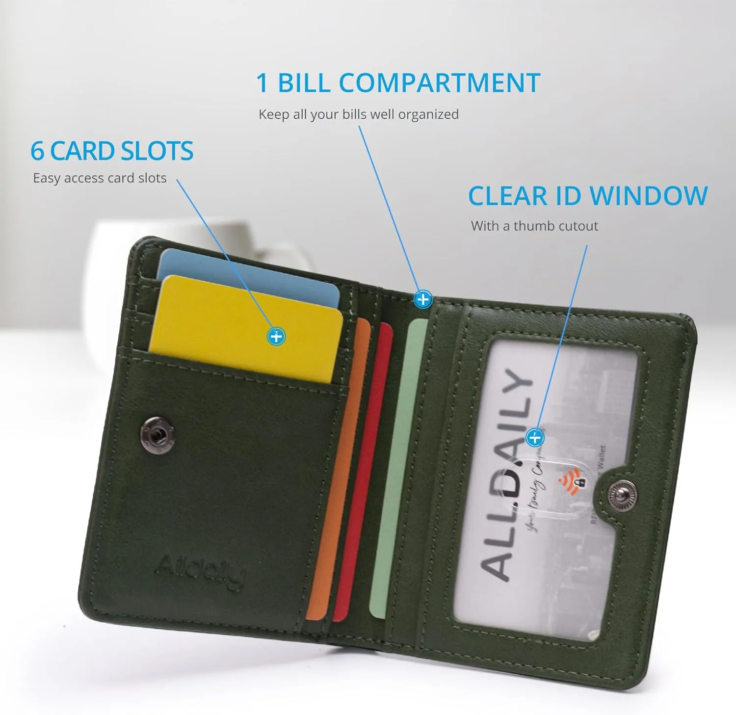Alldaily Small RFID Wallet for Women Slim Compact Bifold Pocket Ladies Travel Mini Purse (Green)