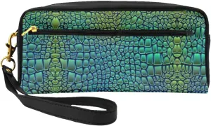 Alligator Skin Makeup Bag,Small Travel Makeup Organizer Bag For Women Double Layer Portable Makeup Bags