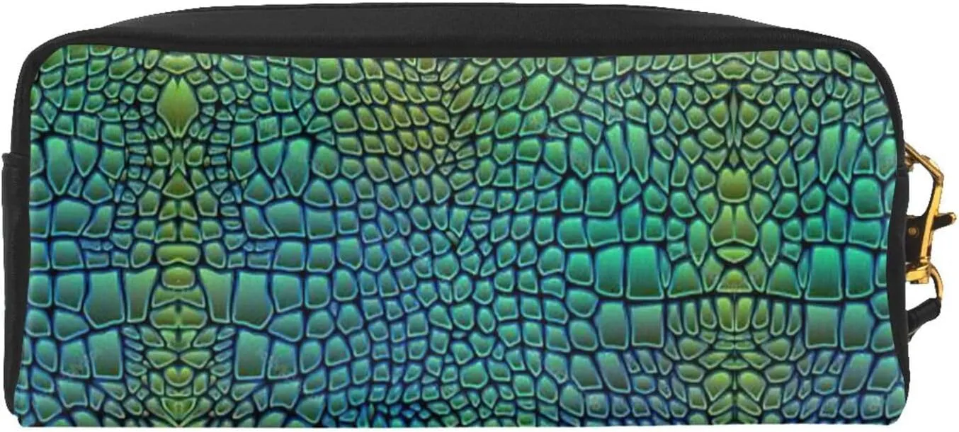 Alligator Skin Makeup Bag,Small Travel Makeup Organizer Bag For Women Double Layer Portable Makeup Bags