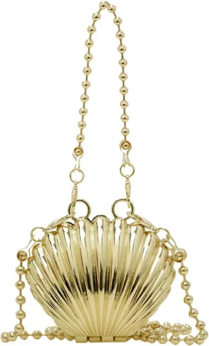 Alloy Seashell Heart Shaped Mini Evening Bag for Women Girls Metal Crossbody Bag Mini Handbag Shoulder Bag Chain