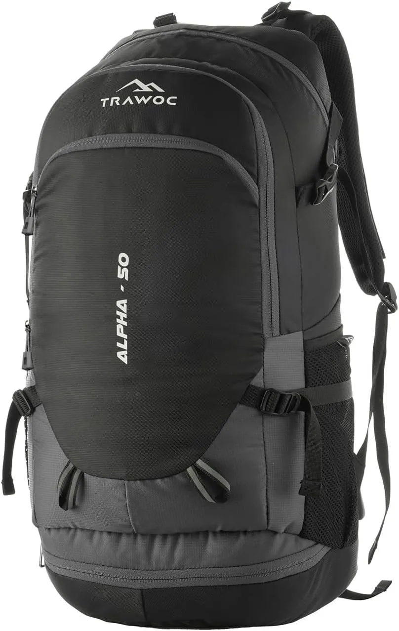 ALPHA 50 Litre Travel Backpack Water Resistant Daypack Bag for Cycling Trekking Hiking Camping for Men & Women,Grey