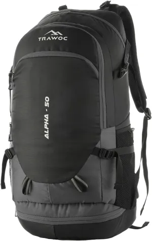 ALPHA 50 Litre Travel Backpack Water Resistant Daypack Bag for Cycling Trekking Hiking Camping for Men & Women,Grey
