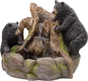 Alpine Corporation GXT252 24" Outdoor Floor Bears Climbing Fountain with LED Lights, Playful Bears Garden Water Feature, Cascading Waterfall for Backyard & Patio Décor, Brown/Black