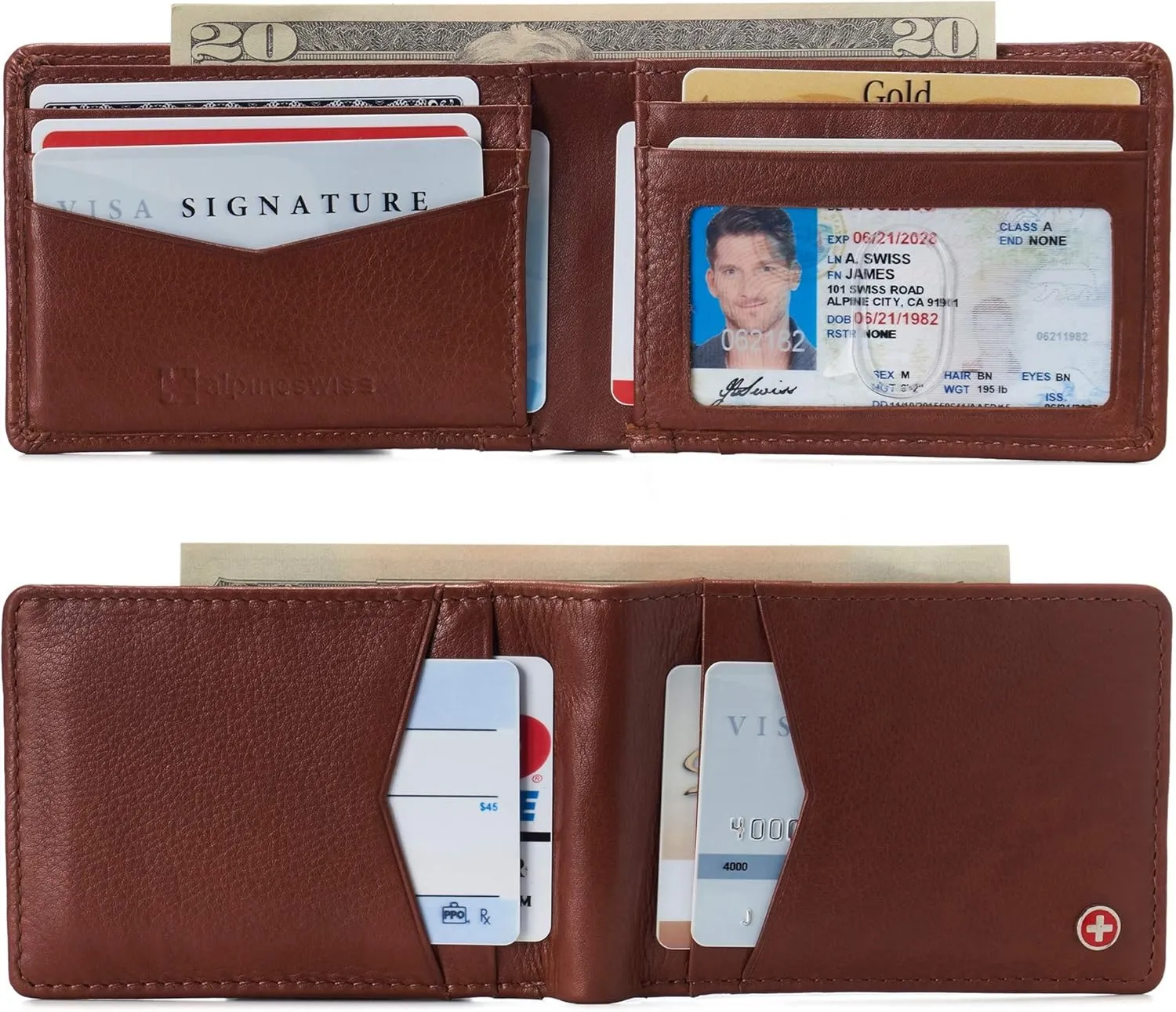 Alpine Swiss Delaney Men’s Slimfold RFID Protected Wallet Nappa Leather Comes in a Gift Box