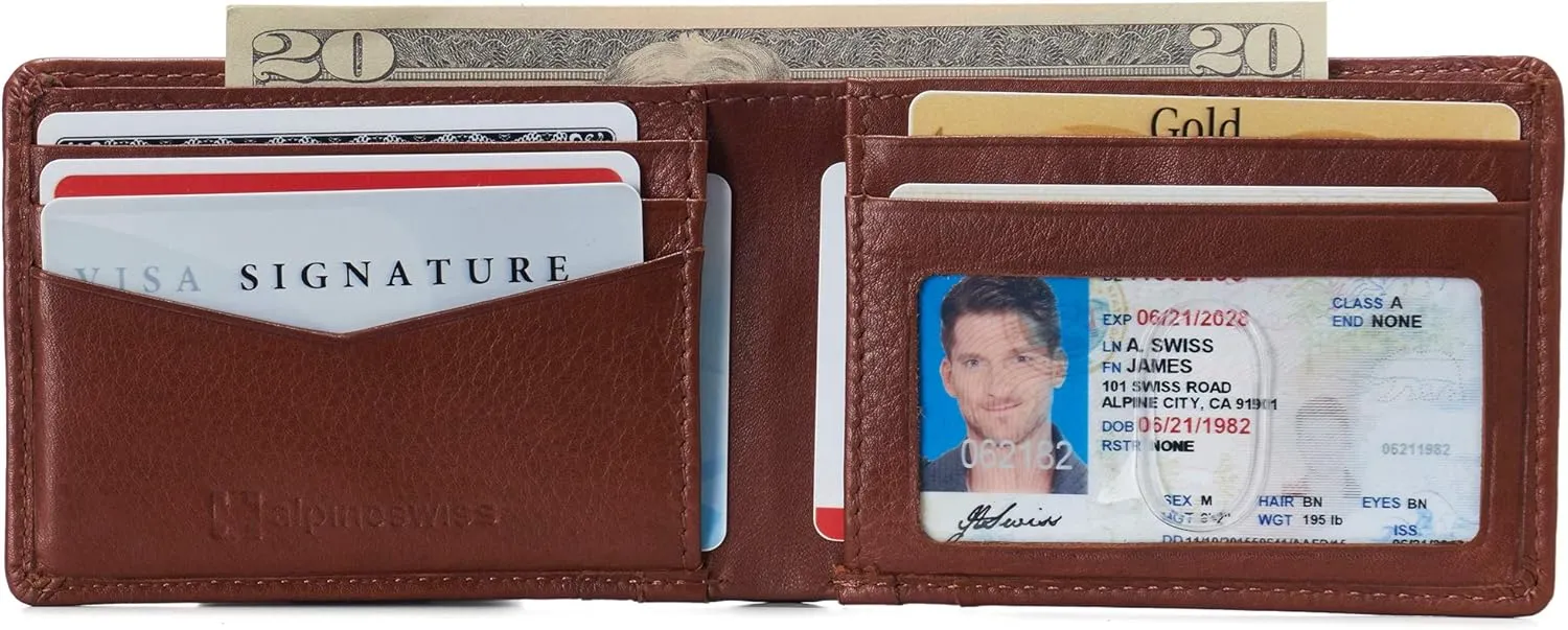 Alpine Swiss Delaney Men’s Slimfold RFID Protected Wallet Nappa Leather Comes in a Gift Box