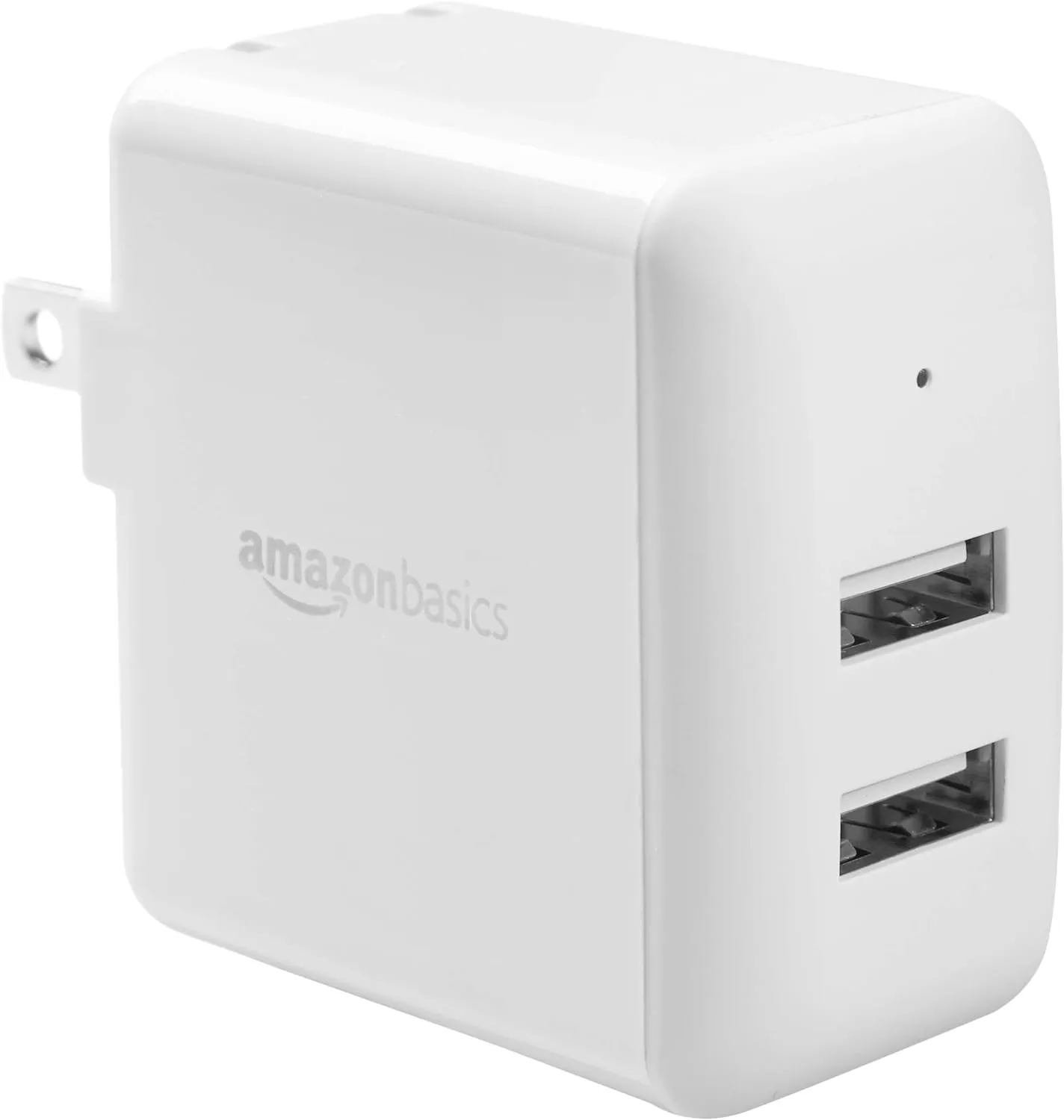 Amazon Basics 24W Two Port USB-A Wall Charger (12W, 2.4A per port) for Phones (iPhone 16/15/14/13/12/11/X, Samsung, and more), non-PPS, White