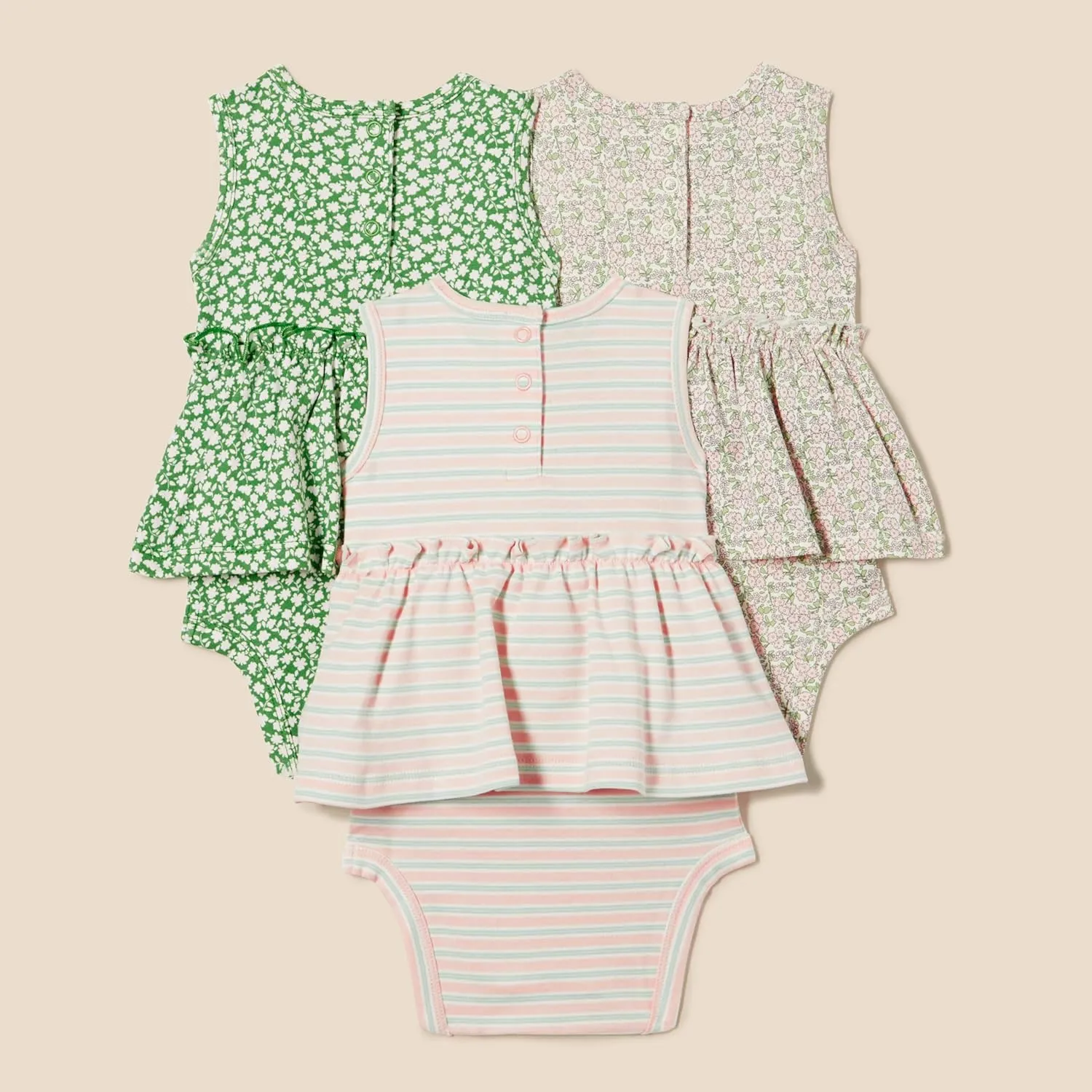 Amazon Essentials Baby Girls' Sleeveless Bodysuit Dress, Pack of 3