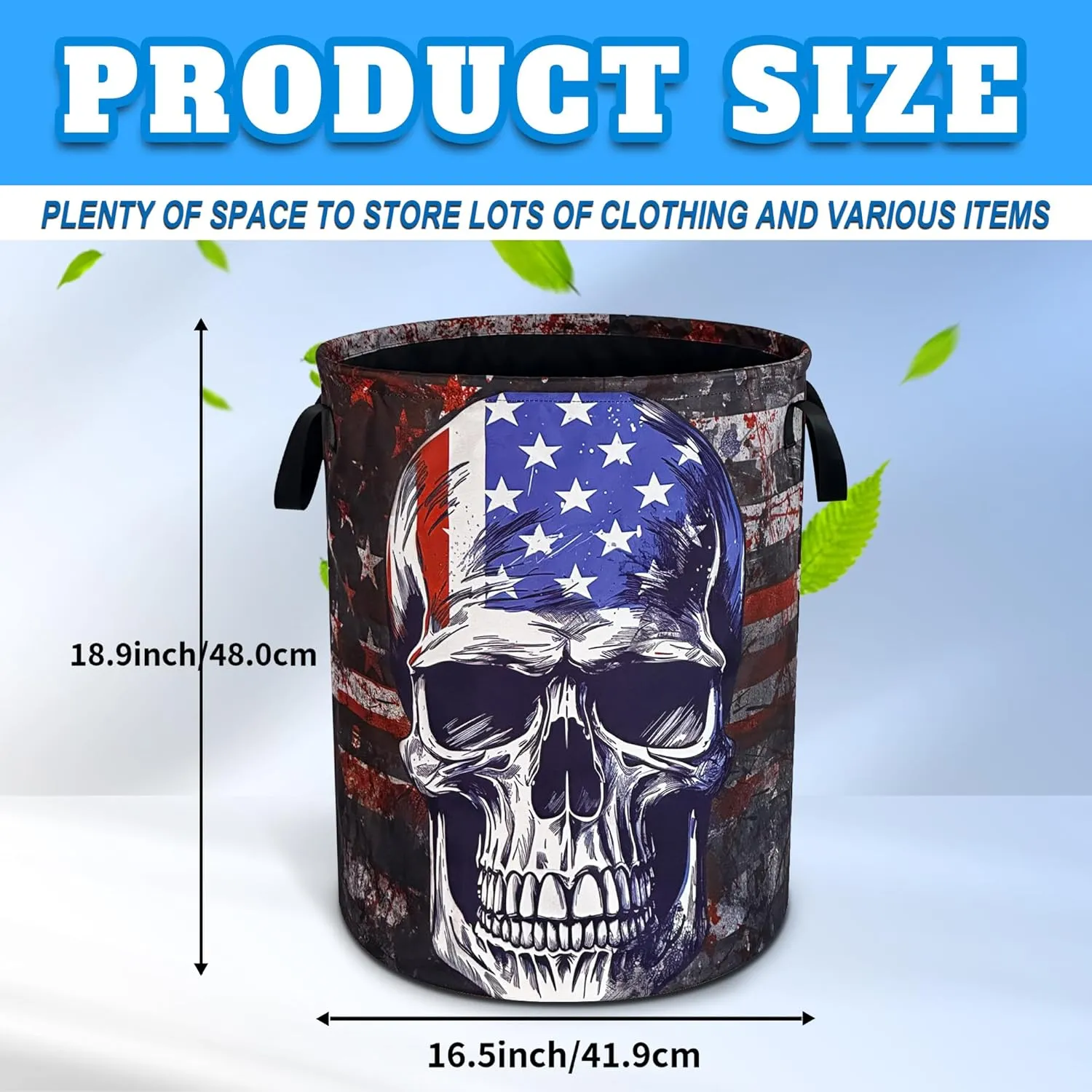 American Flag Skull Laundry Basket Oxford Cloth Laundry Hamper With Handle Foldable Portable Clothes Storage Basket 18.9 X 16.5 Inch Storage Bag For Laundry Room/Bathroom/Bedroom/Dormitories