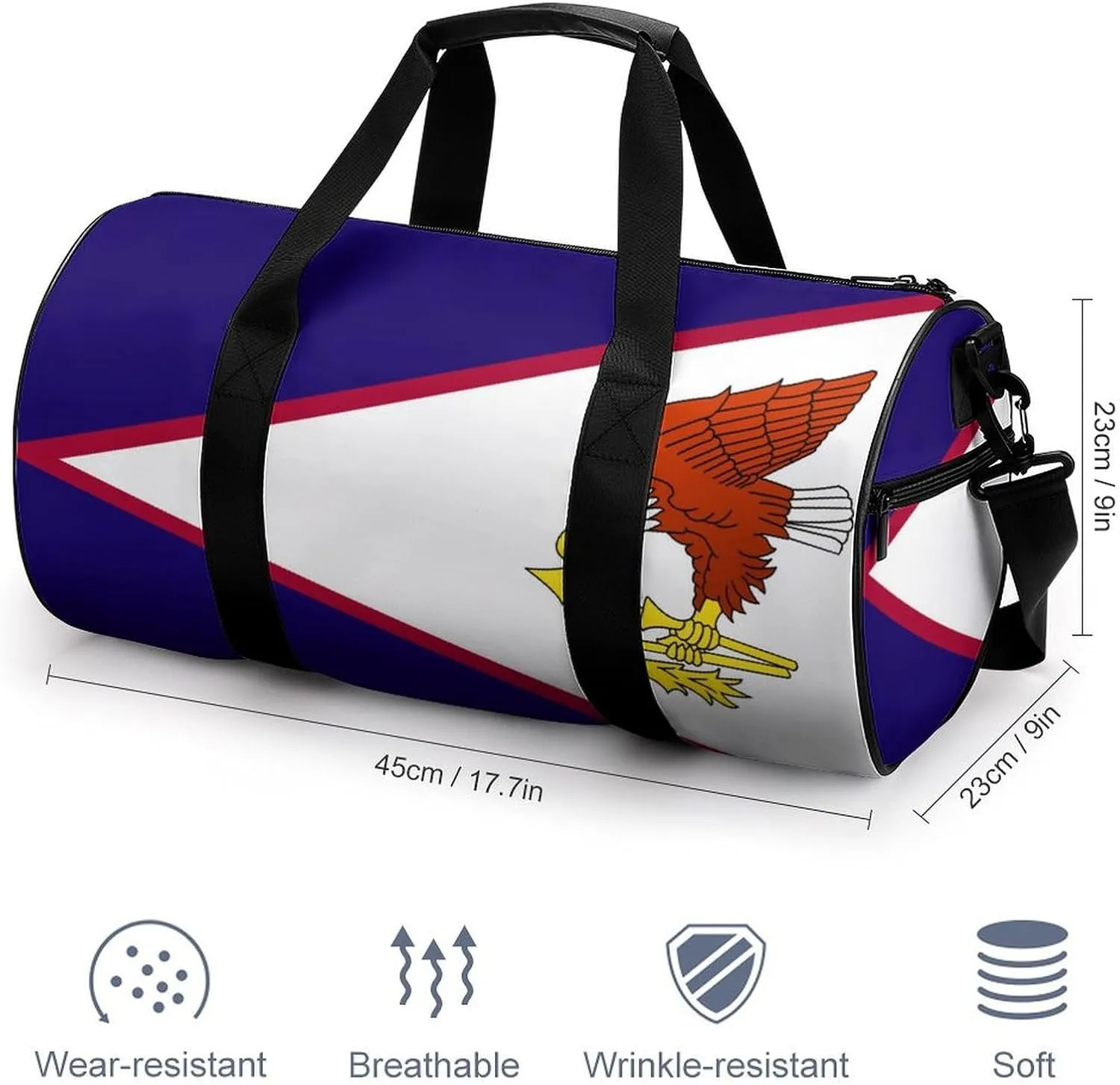 American Samoa Flag Waterproof Gym Bag with Dry Wet Separation for Men Women Sports Travel Weekender