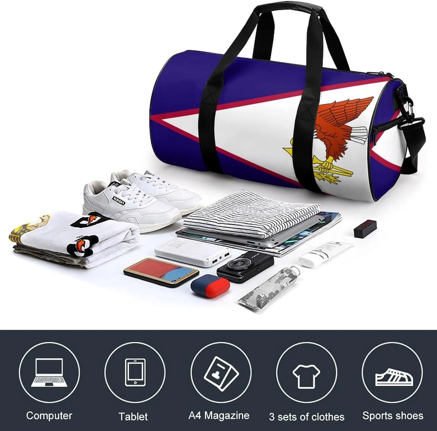 American Samoa Flag Waterproof Gym Bag with Dry Wet Separation for Men Women Sports Travel Weekender