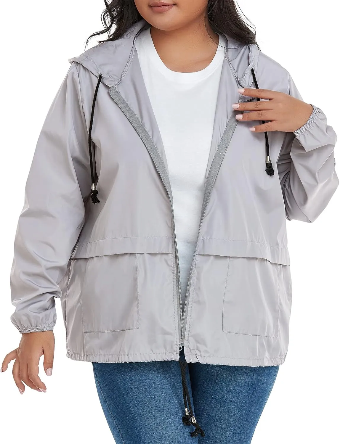 American Trends Women Plus Size Light RainCoat Jackets Packable Hooded Waterproof Windbreaker for Women