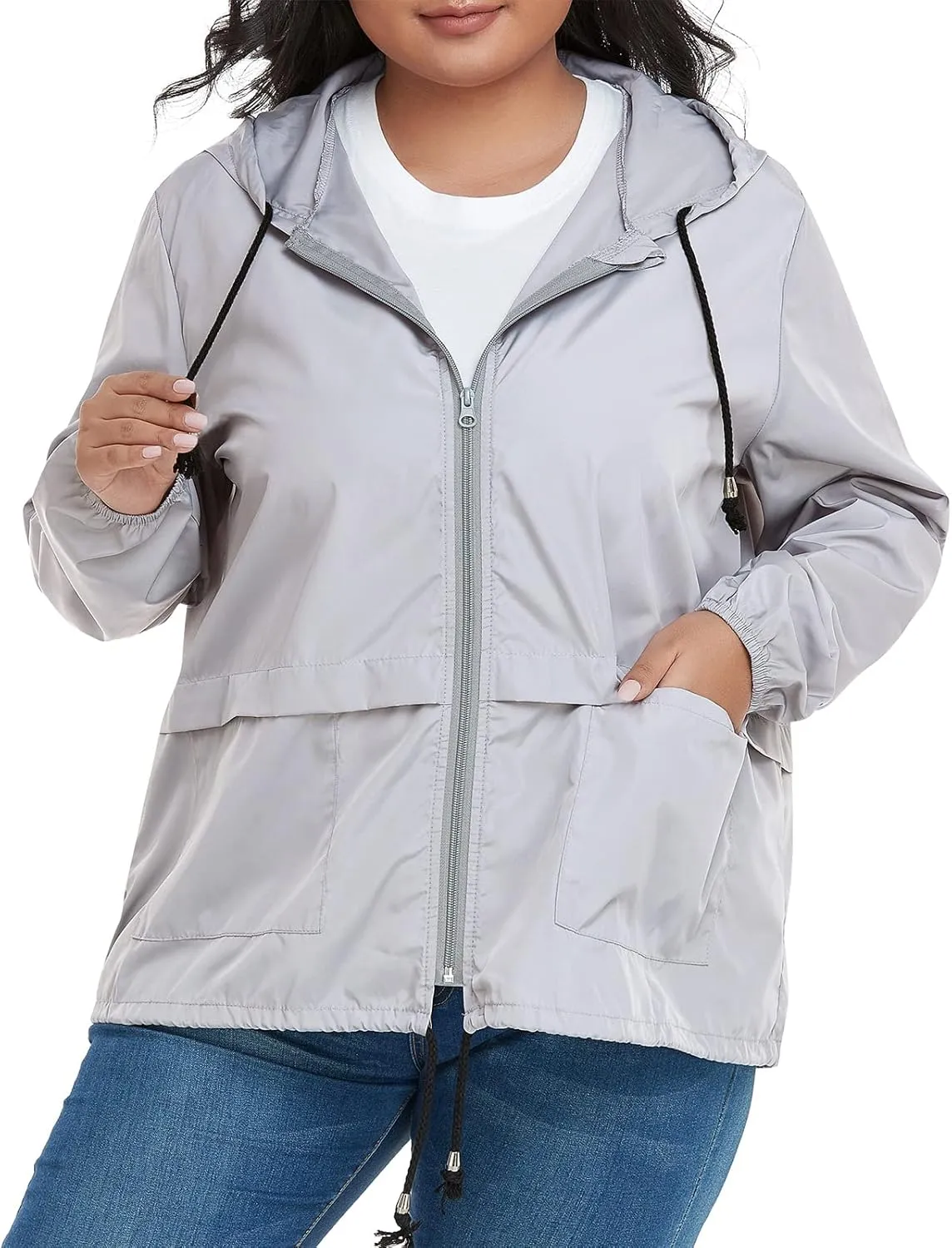 American Trends Women Plus Size Light RainCoat Jackets Packable Hooded Waterproof Windbreaker for Women