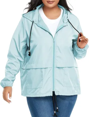 American Trends Women Plus Size Light RainCoat Jackets Packable Hooded Waterproof Windbreaker for Women