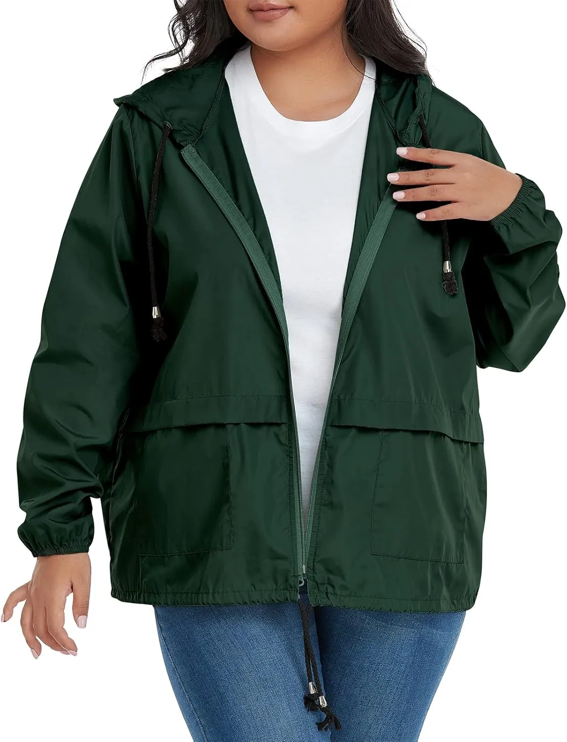 American Trends Women Plus Size Light RainCoat Jackets Packable Hooded Waterproof Windbreaker for Women