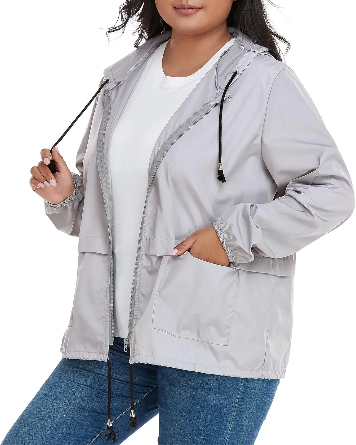 American Trends Women Plus Size Light RainCoat Jackets Packable Hooded Waterproof Windbreaker for Women