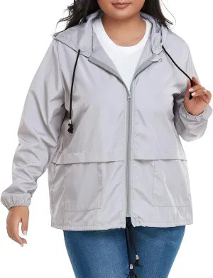 American Trends Women Plus Size Light RainCoat Jackets Packable Hooded Waterproof Windbreaker for Women