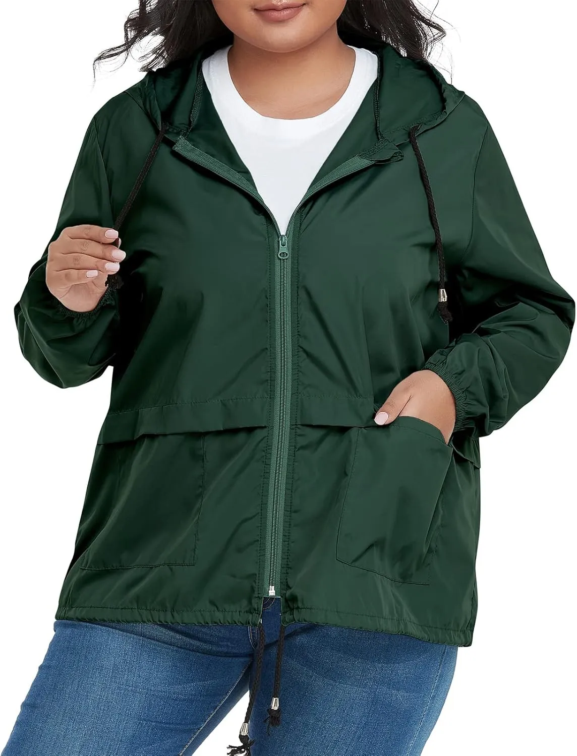 American Trends Women Plus Size Light RainCoat Jackets Packable Hooded Waterproof Windbreaker for Women