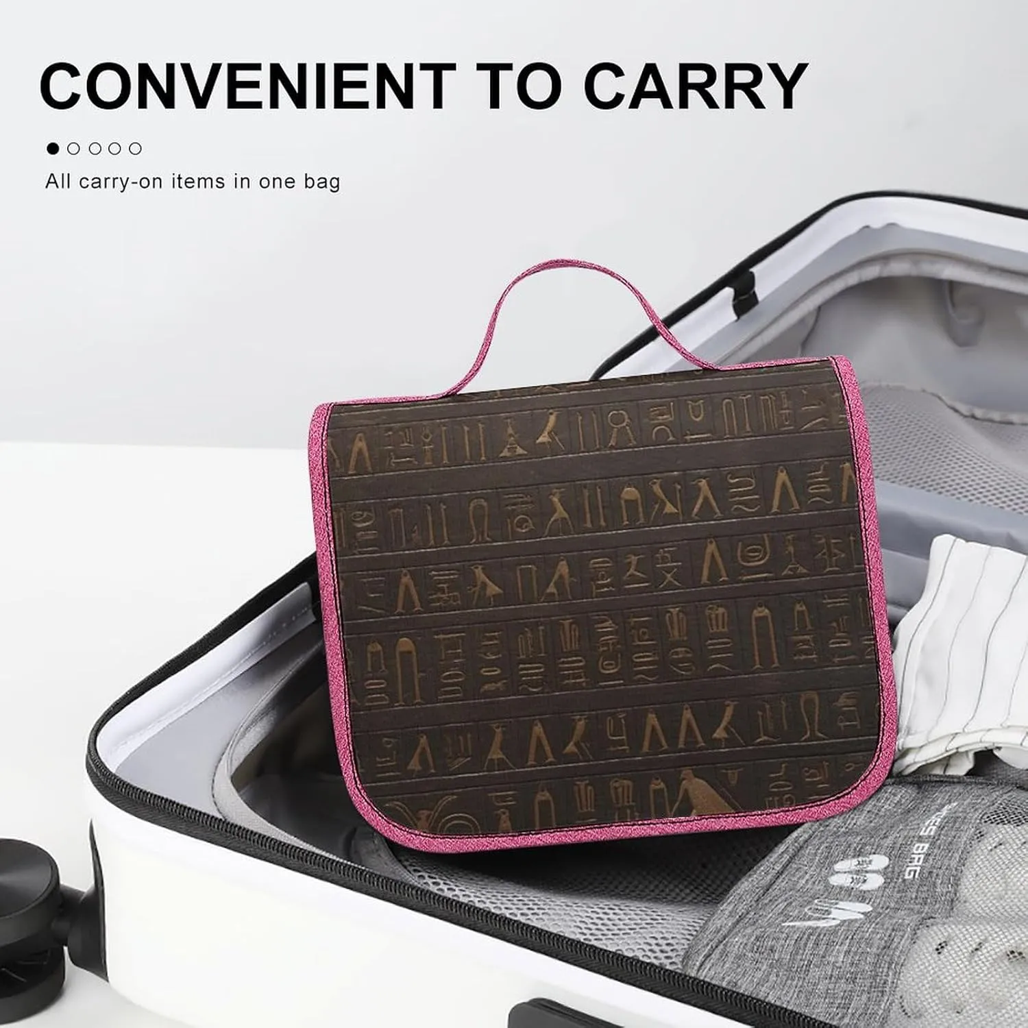 Ancient Egyptian Hieroglyph Travel Toiletry Bag for Women,Hanging Toiletry Organizer with Hook, Makeup Bag Travel Organizer for Shampoo,Toiletriesl