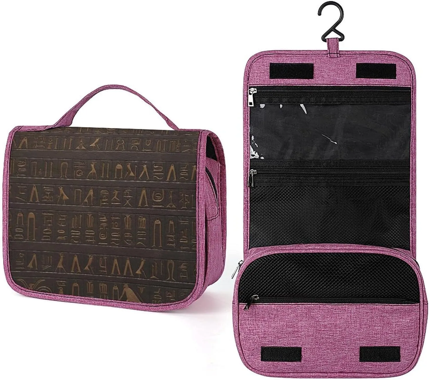Ancient Egyptian Hieroglyph Travel Toiletry Bag for Women,Hanging Toiletry Organizer with Hook, Makeup Bag Travel Organizer for Shampoo,Toiletriesl