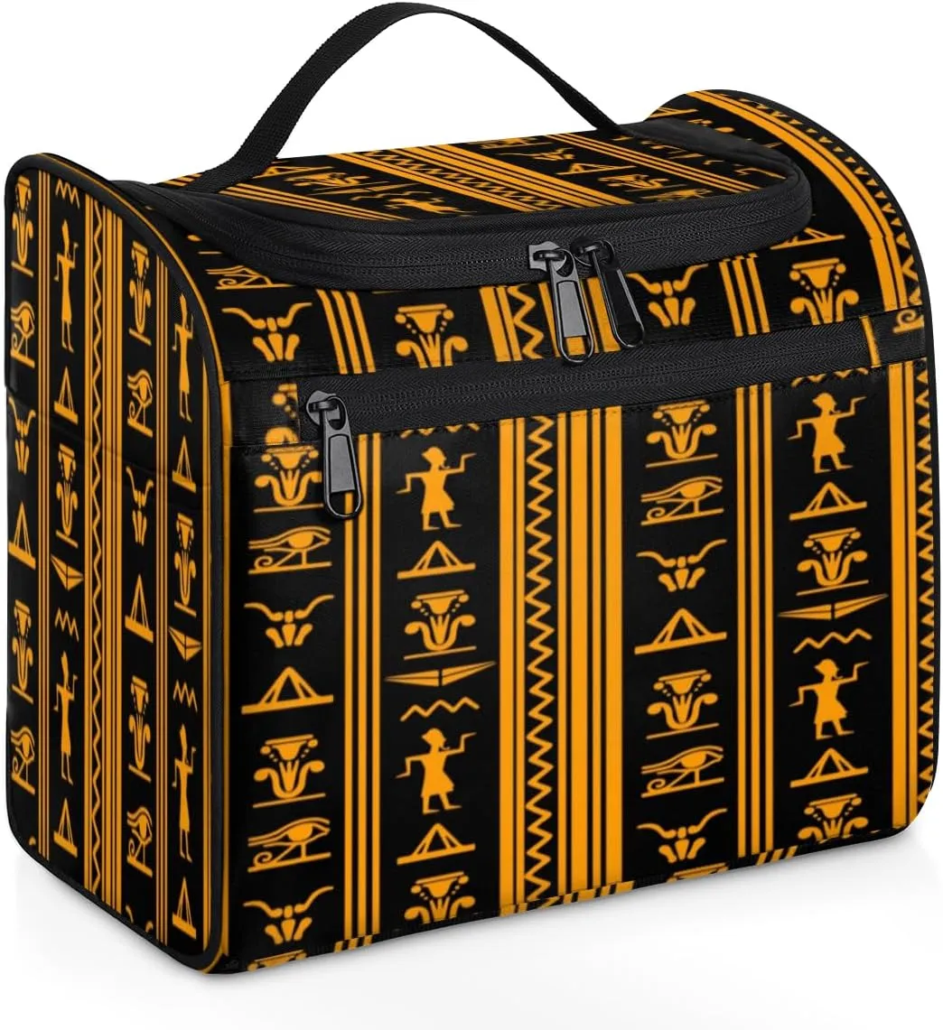 Ancient Egyptian Pattern Travel Toiletry Bag for Men Large Dopp Kit Hanging Toiletry Bags for Traveling Women Travel Cosmetic Makeup Organizer Shower Bathroom Bag