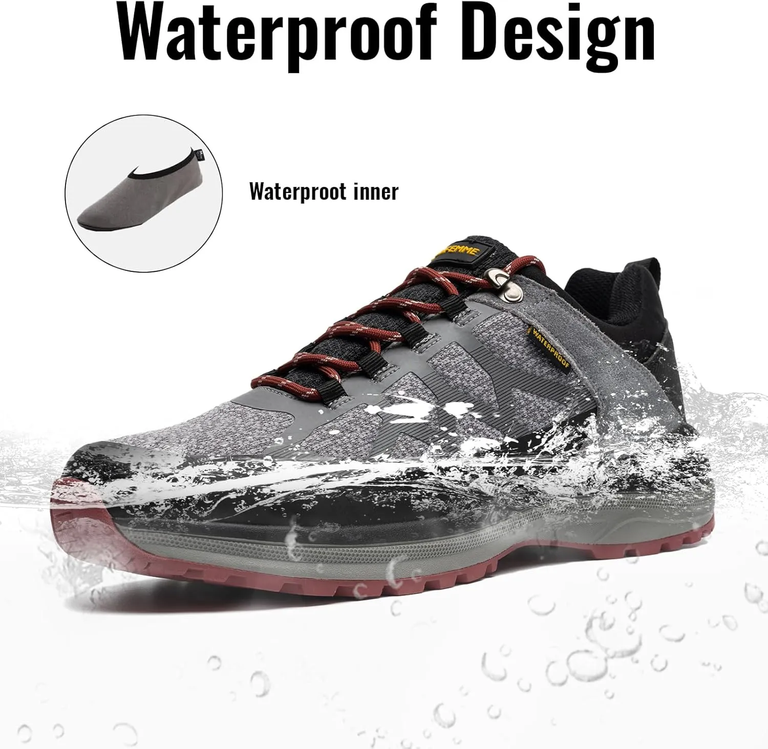 ANJOUFEMME Waterproof Hiking Shoes for Men Lightweight Breathable Trekking Trails Shoes Outdoor