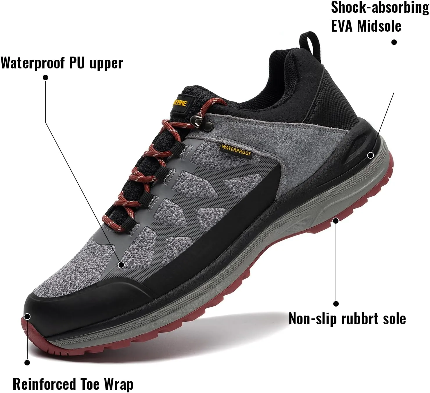 ANJOUFEMME Waterproof Hiking Shoes for Men Lightweight Breathable Trekking Trails Shoes Outdoor