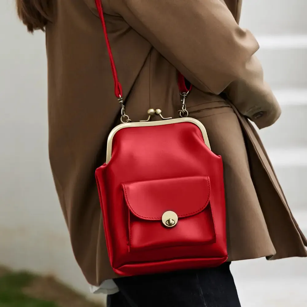 Anna - Chic Leather Bag with Kiss-Lock Closure