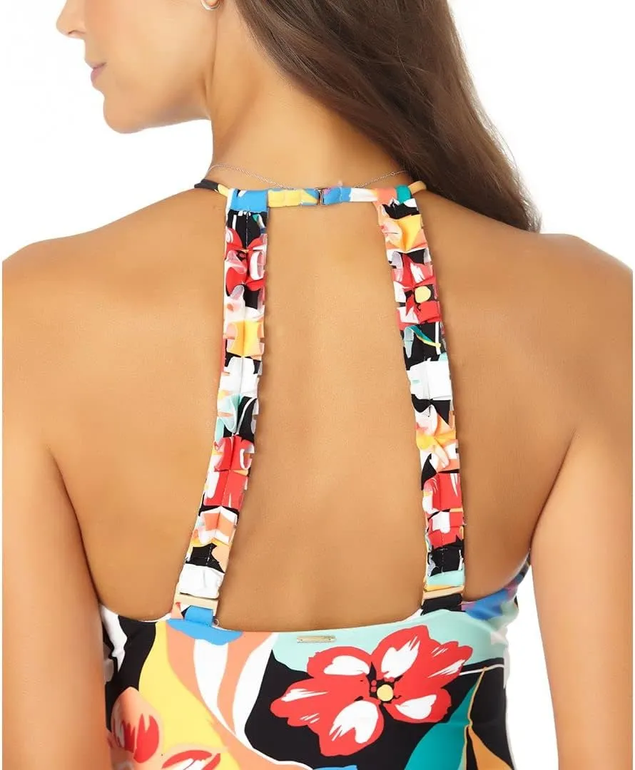 Anne Cole Women's Printed High Neck One Piece Swimsuit White Multi