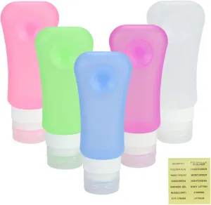 AOUTACC 5 Pack TSA Approved Travel Bottles Sets, 3 Ounce Leakproof Silicone Toiletry Tubes Travel Containers Travel Size Bottles Portable Leakproof for Shampoo Lotion Toiletries