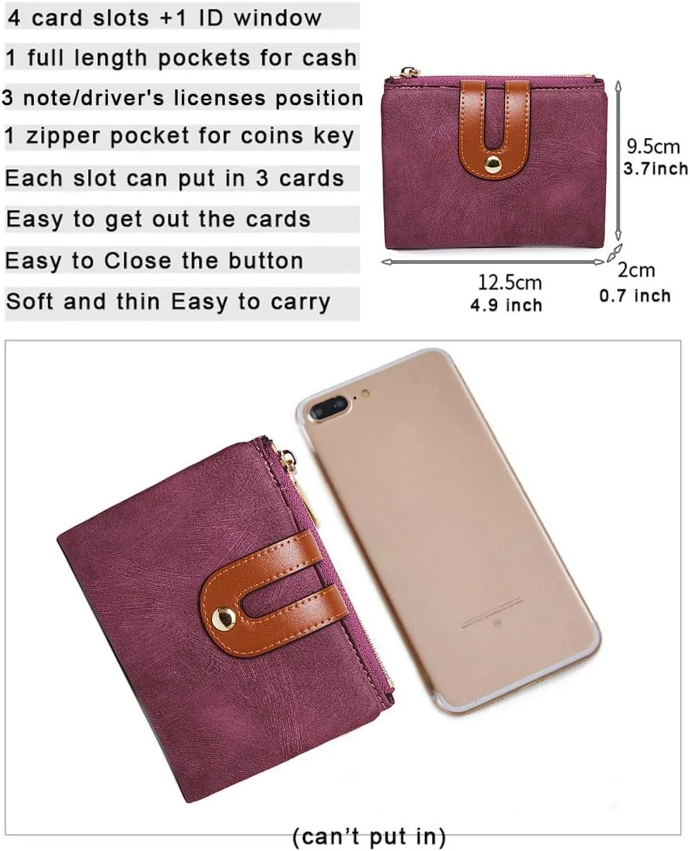 AOXONEL Women's Rfid Small Bifold Leather Wallet Ladies Mini Zipper Coin Purse id card Pocket,Slim Compact Thin