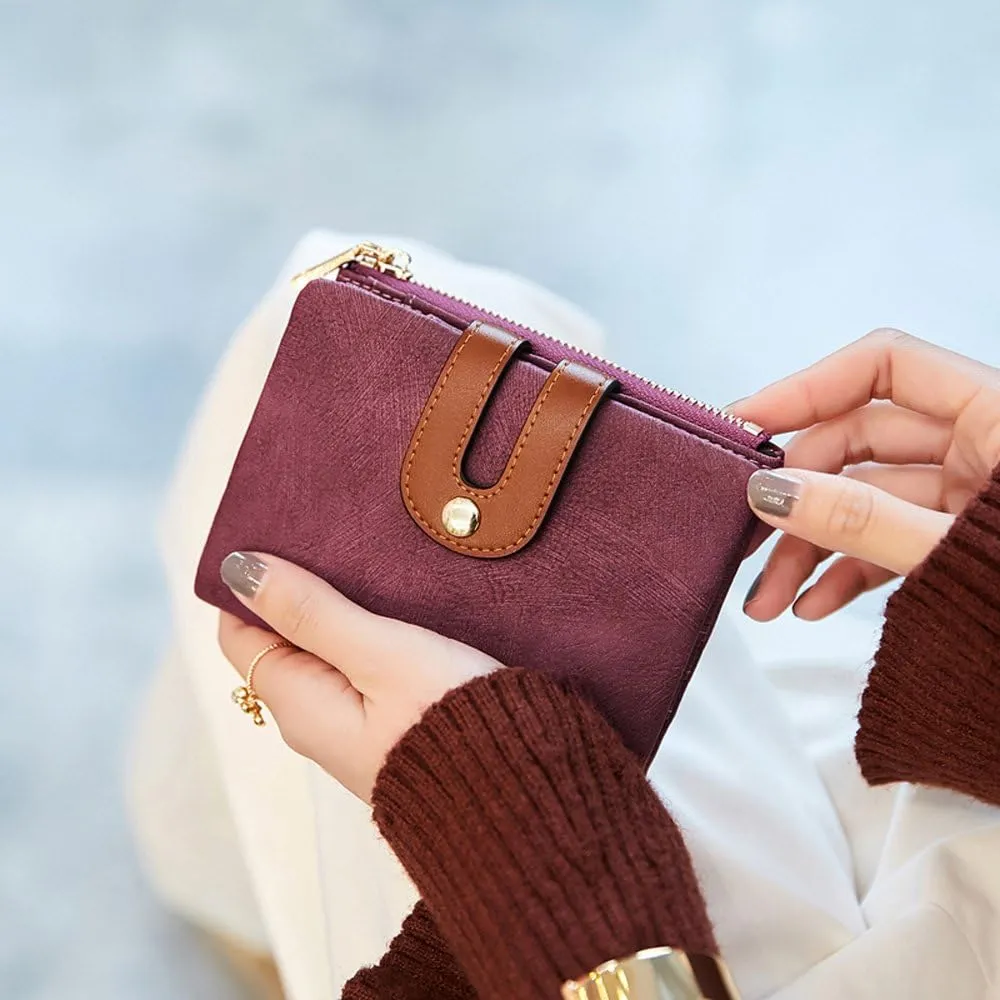 AOXONEL Women's Rfid Small Bifold Leather Wallet Ladies Mini Zipper Coin Purse id card Pocket,Slim Compact Thin