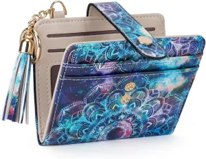 APHISON Women RFID Slim Bifold Wallet, Card Holder with Zipper Coin Purse, Ultra-Thin Compact Wallet with ID Window Minimalist Sky