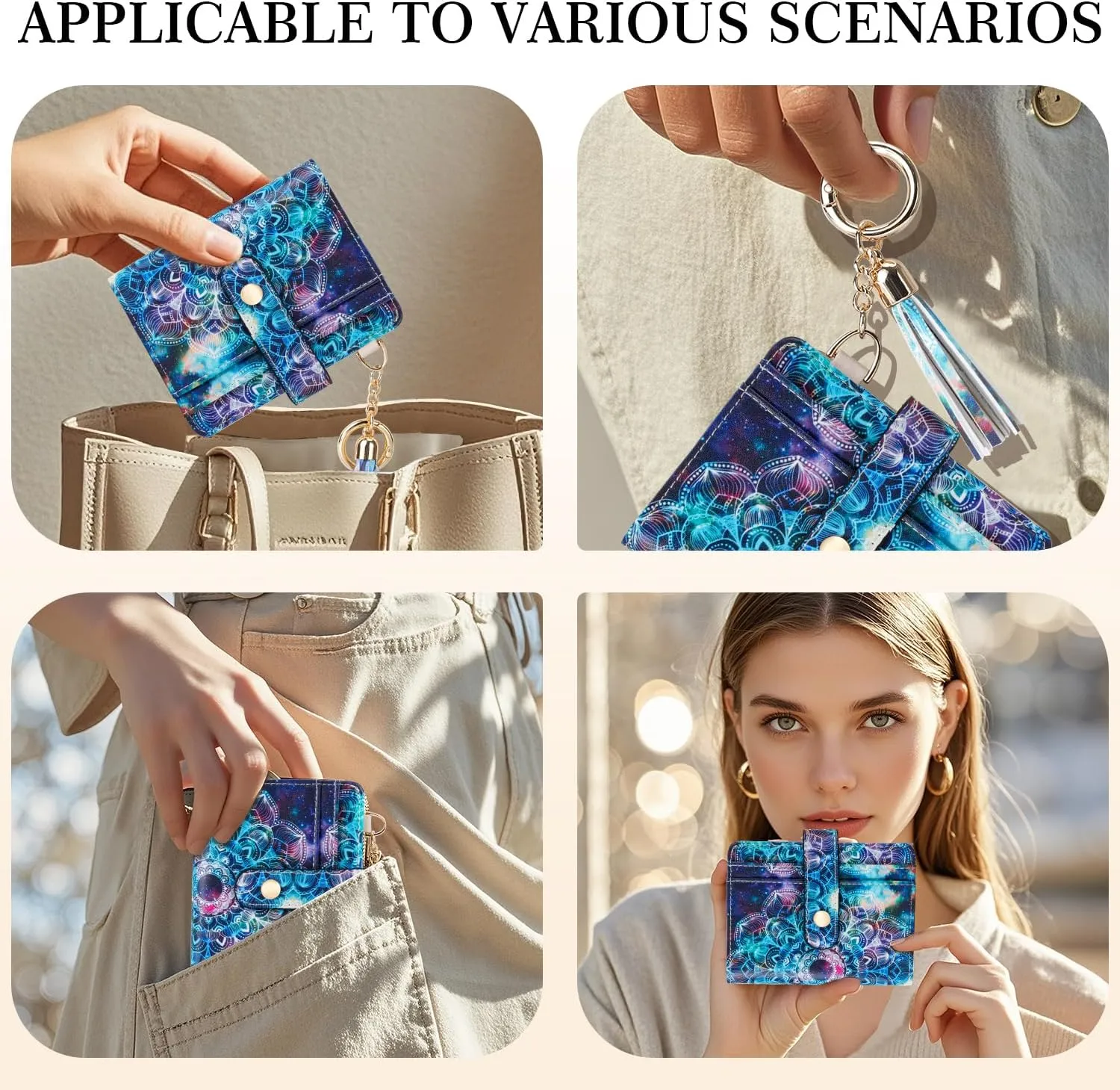 APHISON Women RFID Slim Bifold Wallet, Card Holder with Zipper Coin Purse, Ultra-Thin Compact Wallet with ID Window Minimalist Sky