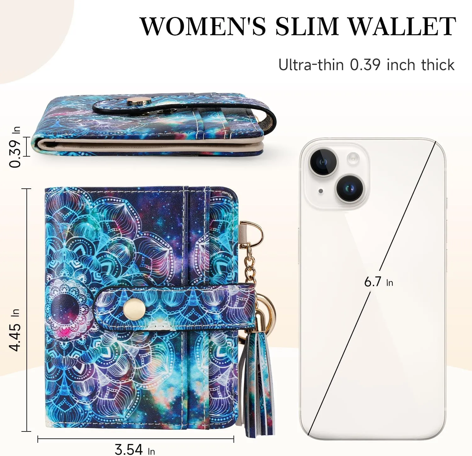 APHISON Women RFID Slim Bifold Wallet, Card Holder with Zipper Coin Purse, Ultra-Thin Compact Wallet with ID Window Minimalist Sky
