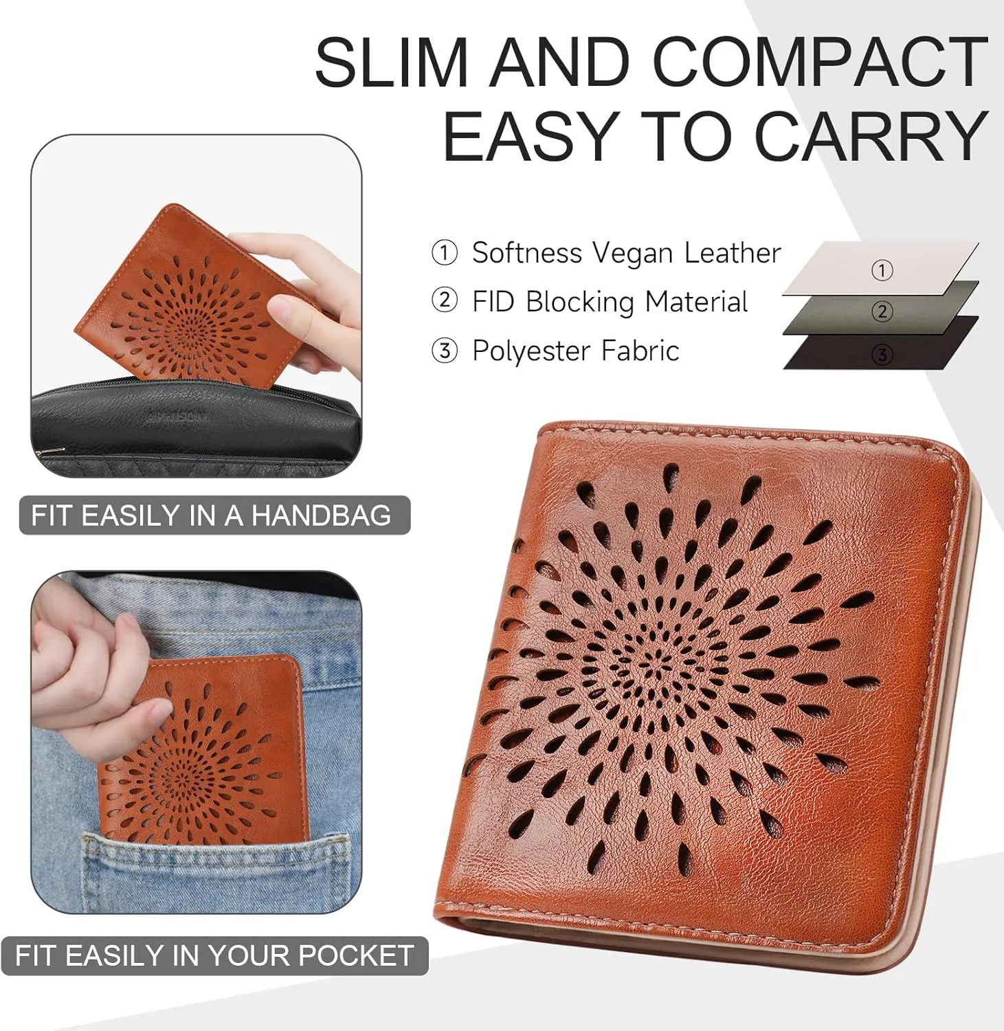 APHISON Womens Wallet, Slim Small Wallet for Women Men RFID Wallet Women Sunflower Leather ID Credit Card Holder whit Zipper Coin Pocket Bifold Compact Wallet