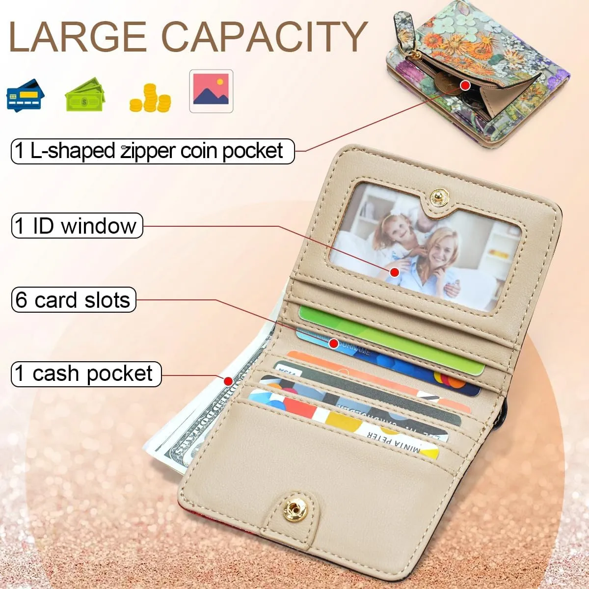 APHISON Womens Wallet, Slim Small Wallet for Women RFID Wallet Women Cartoon Microfiber Leather with ID Credit Card Holder Zipper Coin Pocket Bifold Compact Wallet