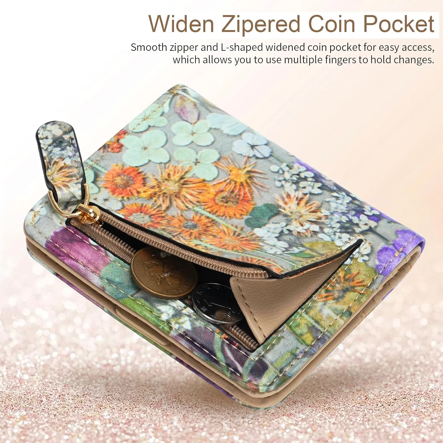 APHISON Womens Wallet, Slim Small Wallet for Women RFID Wallet Women Cartoon Microfiber Leather with ID Credit Card Holder Zipper Coin Pocket Bifold Compact Wallet