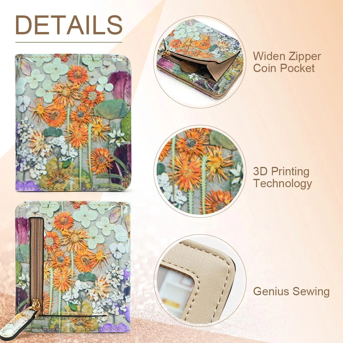 APHISON Womens Wallet, Slim Small Wallet for Women RFID Wallet Women Cartoon Microfiber Leather with ID Credit Card Holder Zipper Coin Pocket Bifold Compact Wallet