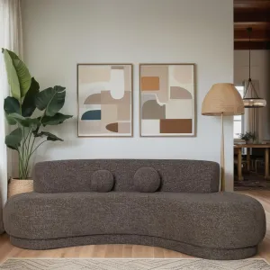 Armen living Oakland 3-Seater Sofa – 97.5” Oval Seat Couch in Salted Brown Fabric, Modern Upholstered Sofa for Living Room or Office