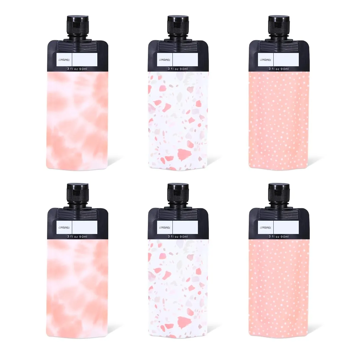 ASEVAT 3oz/6 Pack Leak Proof Empty Squeeze Pouches,Refillable Travel Pouches for Toiletries Portable,Travel Fluid Makeup Packing Bag for Lotion Shampoo Face Cream Hand Soap, Pink