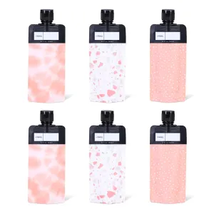 ASEVAT 3oz/6 Pack Leak Proof Empty Squeeze Pouches,Refillable Travel Pouches for Toiletries Portable,Travel Fluid Makeup Packing Bag for Lotion Shampoo Face Cream Hand Soap, Pink