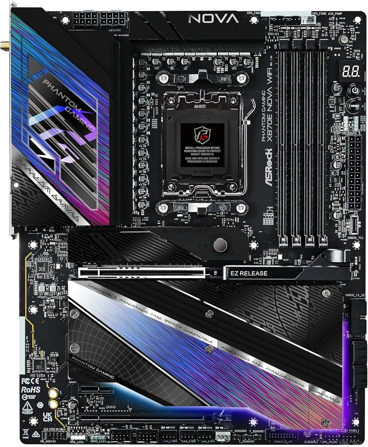 ASRock Phantom Gaming X870E Nova WiFi Socket AM5 AMD Ryzen X870 DDR5 DIMMs 8200 MHz 256 GB ATX Motherboard USB4
