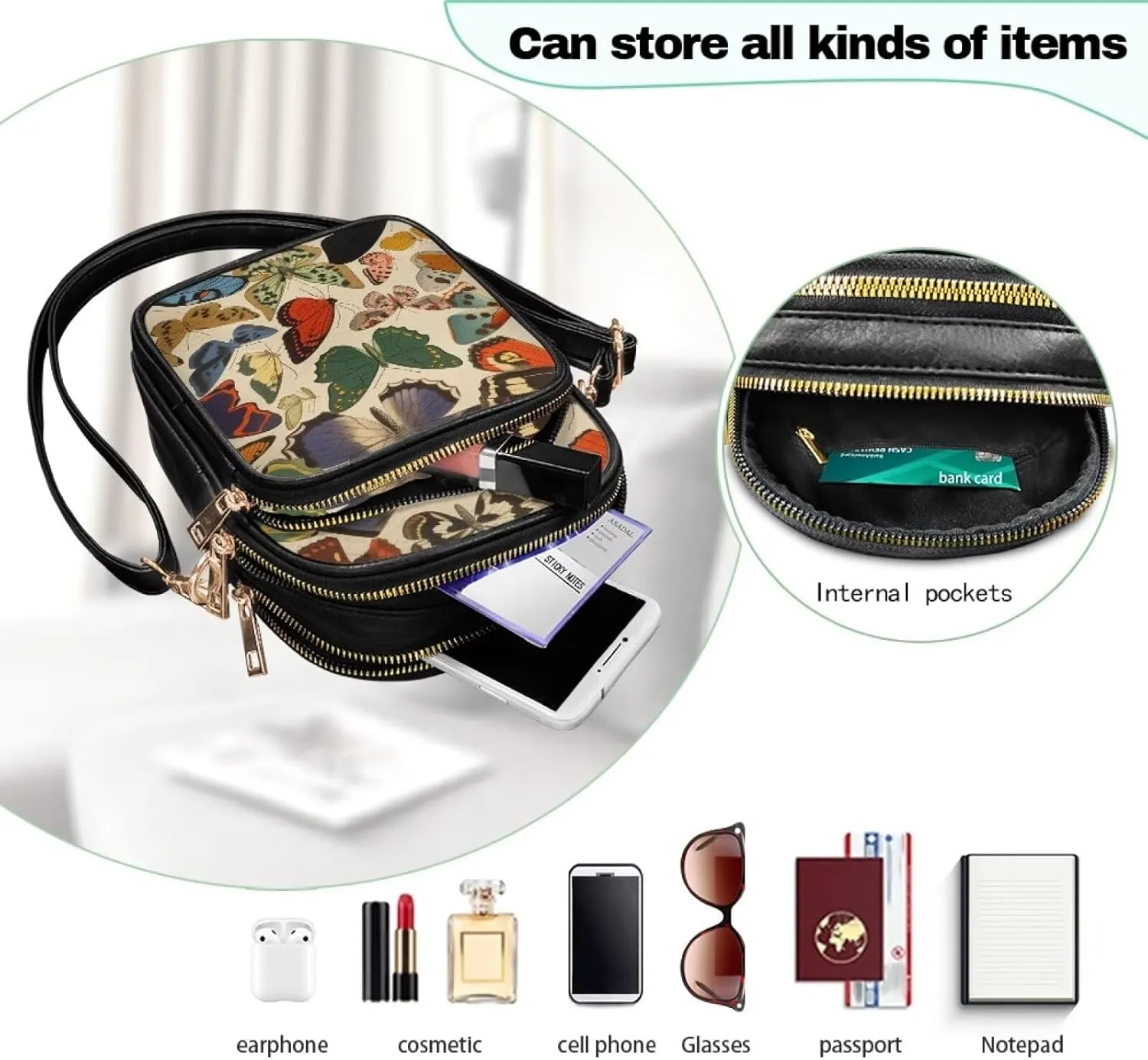 Attractive Print Womens Crossbody Bag with Strap Pockets Zipper for Travel Everyday Use