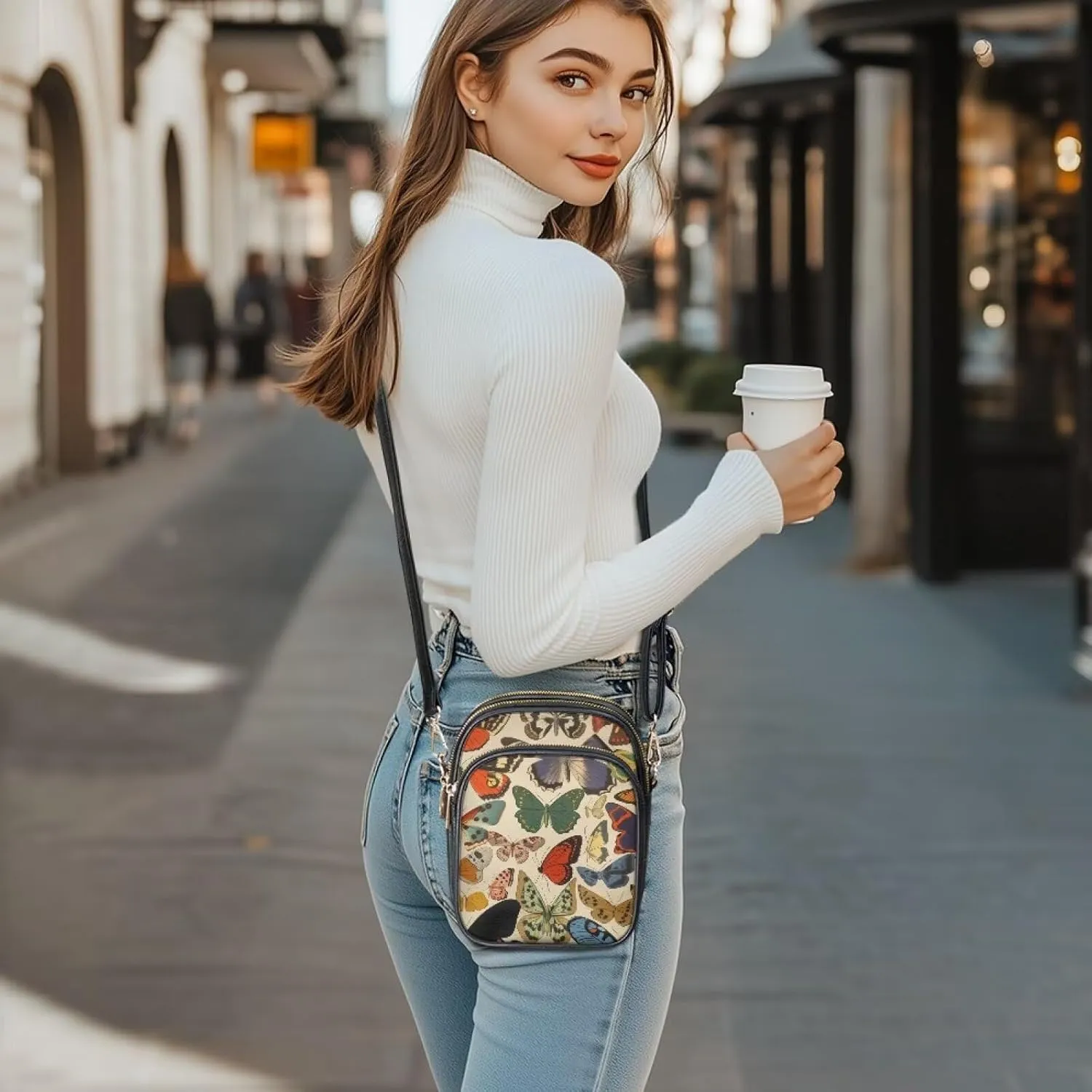 Attractive Print Womens Crossbody Bag with Strap Pockets Zipper for Travel Everyday Use