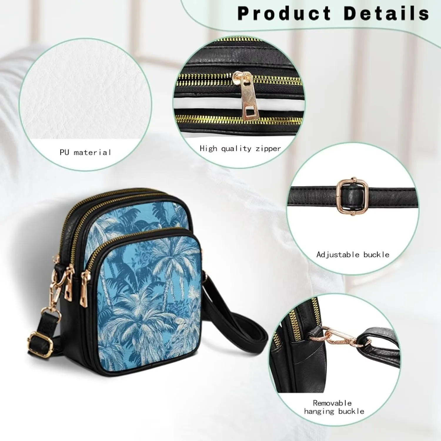 Attractive Print Womens Crossbody Bag with Strap Pockets Zipper for Travel Everyday Use