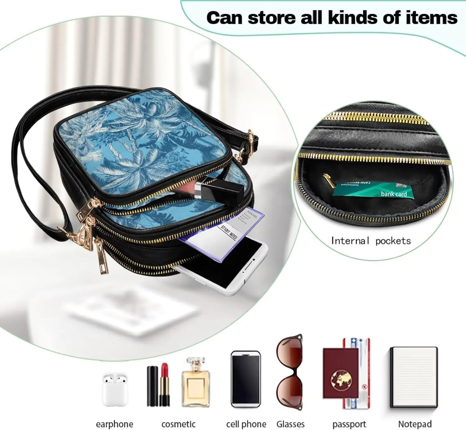 Attractive Print Womens Crossbody Bag with Strap Pockets Zipper for Travel Everyday Use