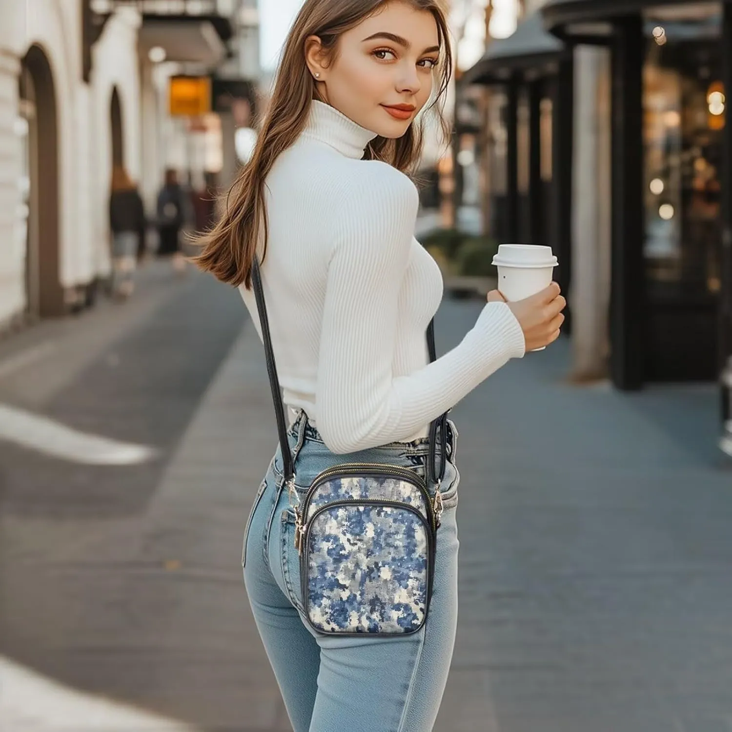 Attractive Print Womens Crossbody Bag with Strap Pockets Zipper for Travel Everyday Use